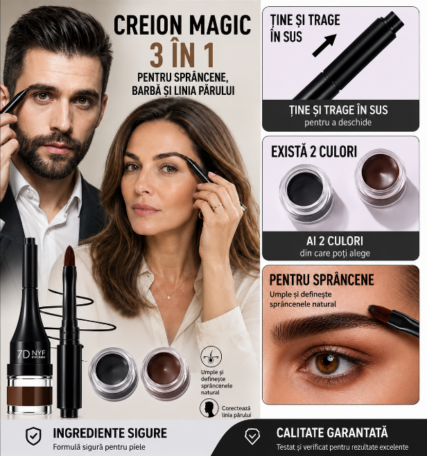Creion Magic 3 în 1 pentru Sprâncene, Barbă și Linia Părului