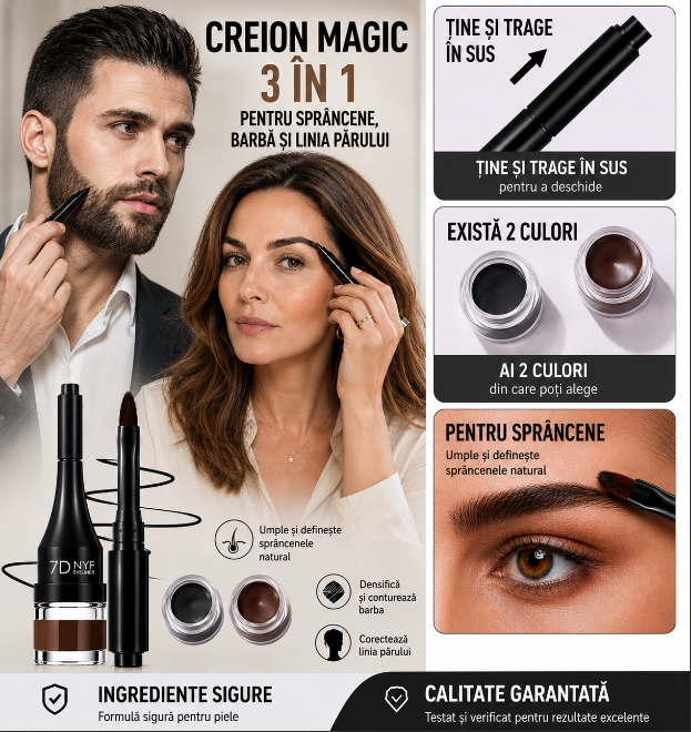 Creion Magic 3 în 1 pentru Sprâncene, Barbă și Linia Părului