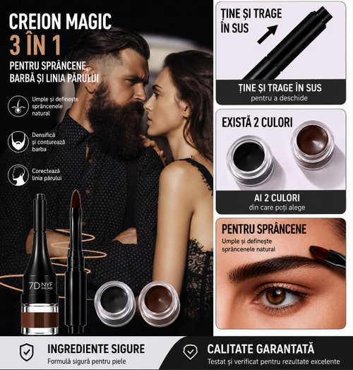 Creion Magic 3 în 1 pentru Sprâncene, Barbă și Linia Părului